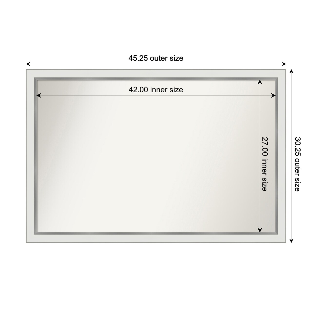 Eva White Silver Narrow Non-Beveled Custom Framed Bathroom Vanity Wall Mirror